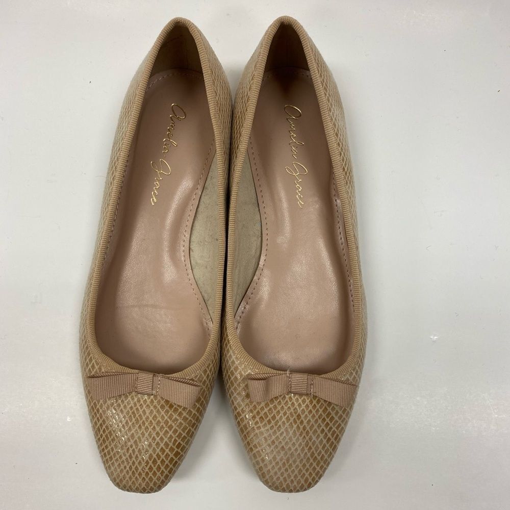 Amelia Grace Loubella academia professor teacher tan reptile skin ballet flats‎